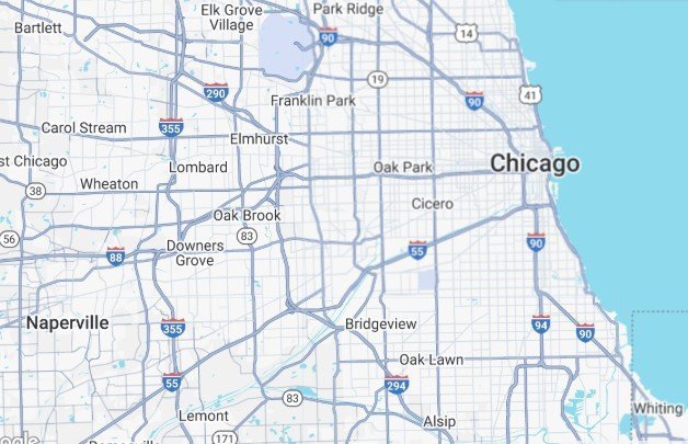 Map showing Chicago and surrounding cities served by Neat N Tidy